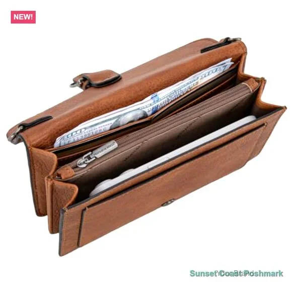 Faux Leather Crossbody Bag with Chain Strap and Wristlet - Picture 6 of 7